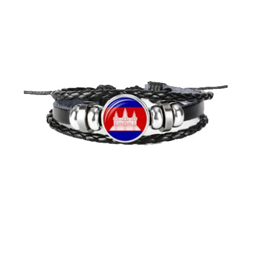 Braccialetto in pelle bandiera Cambogia