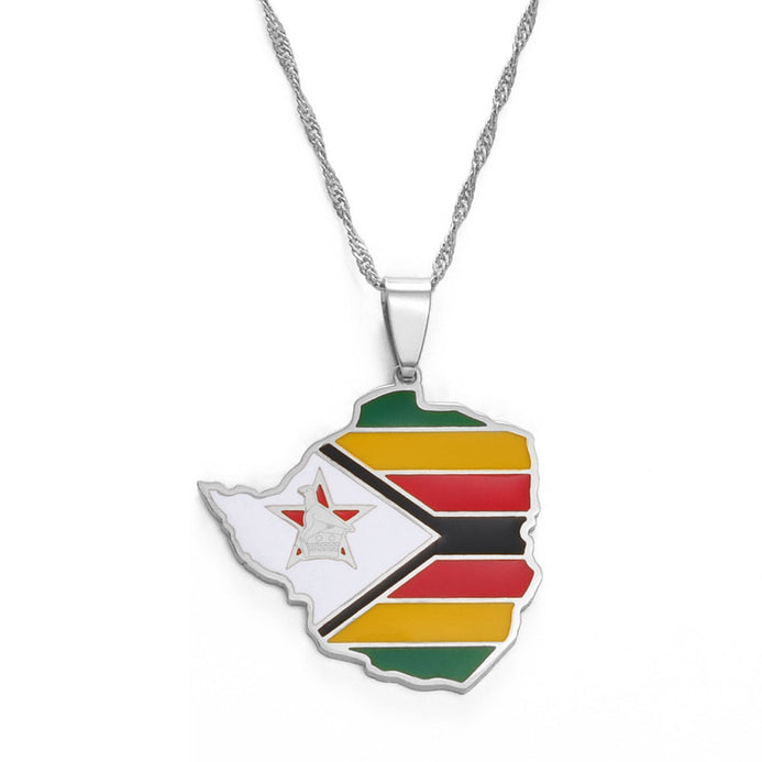 Collana bandiera Zimbabwe colore argento