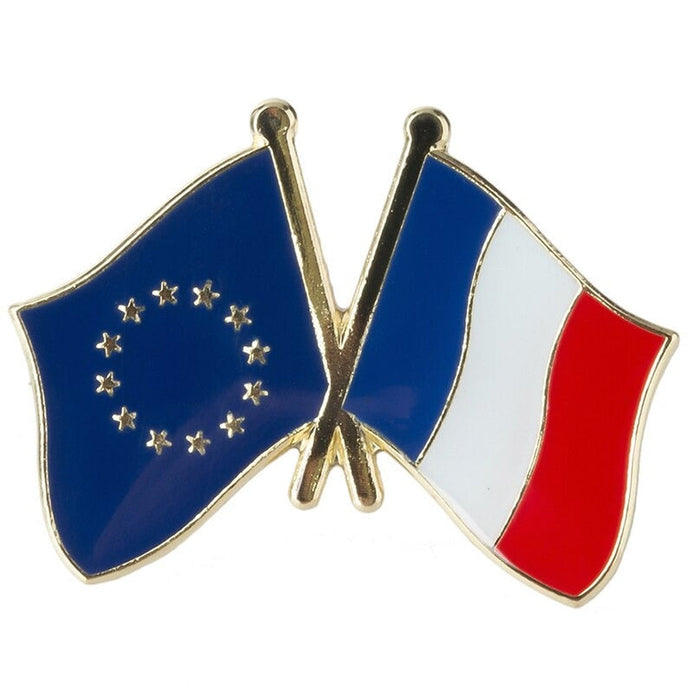 Spilla bandiere incrociate Francia & Unione Europea