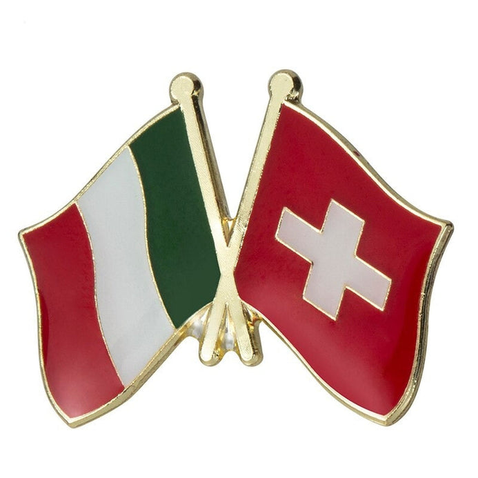Spilla bandiere incrociate Italia & Svizzera