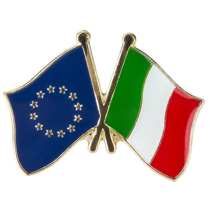 Spilla bandiere incrociate Italia & Unione Europea