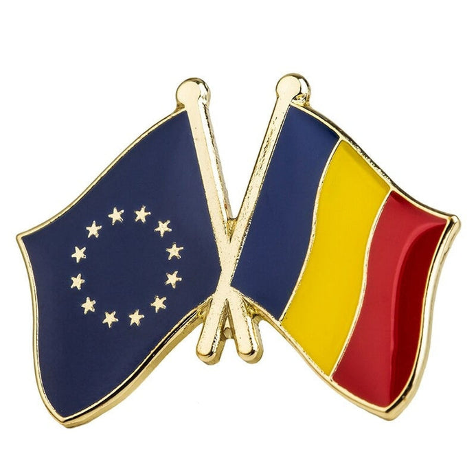 Spilla bandiere incrociate Romania & Unione Europea