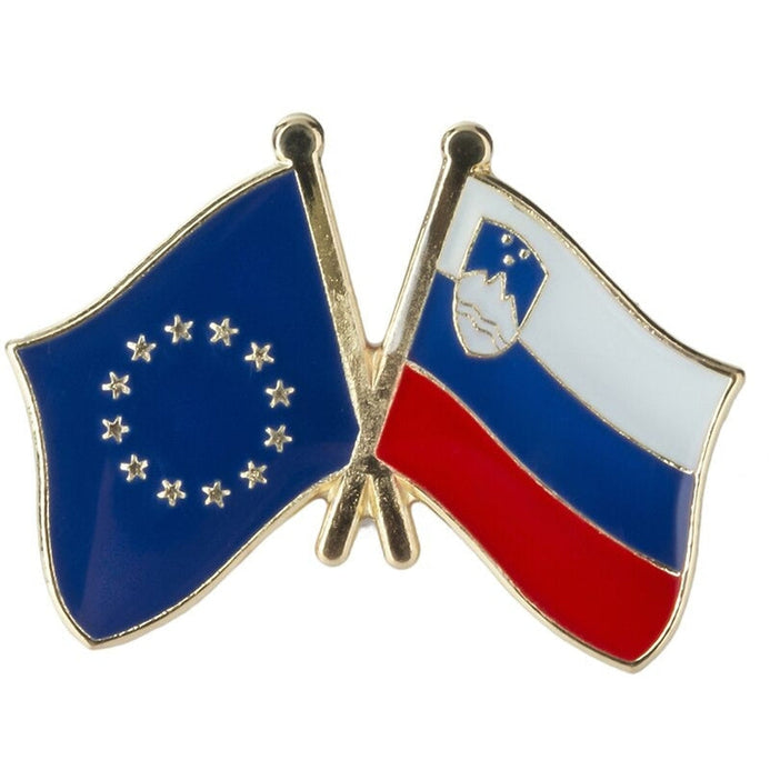 Spilla bandiere incrociate Slovenia & Unione Europea