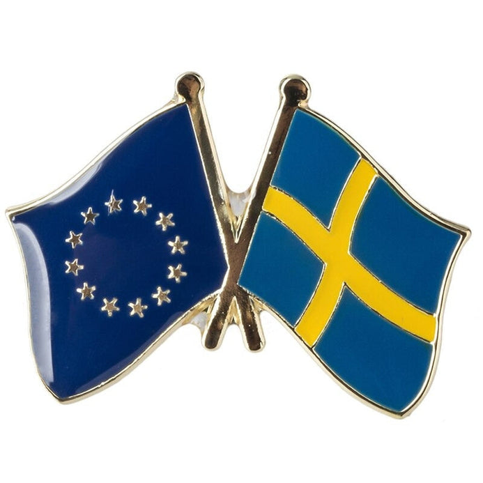 Spilla bandiere incrociate Svezia & Unione Europea