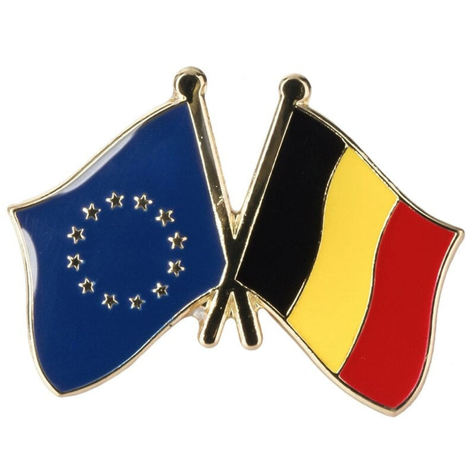 Spilla con bandiere incrociate Belgio & Unione Europea