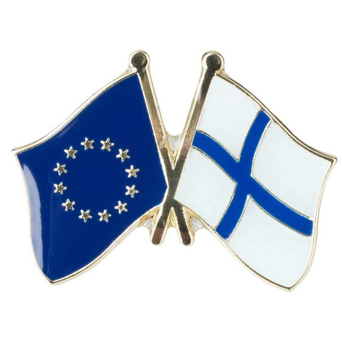 Spilla con bandiere incrociate Finlandia & Unione Europea