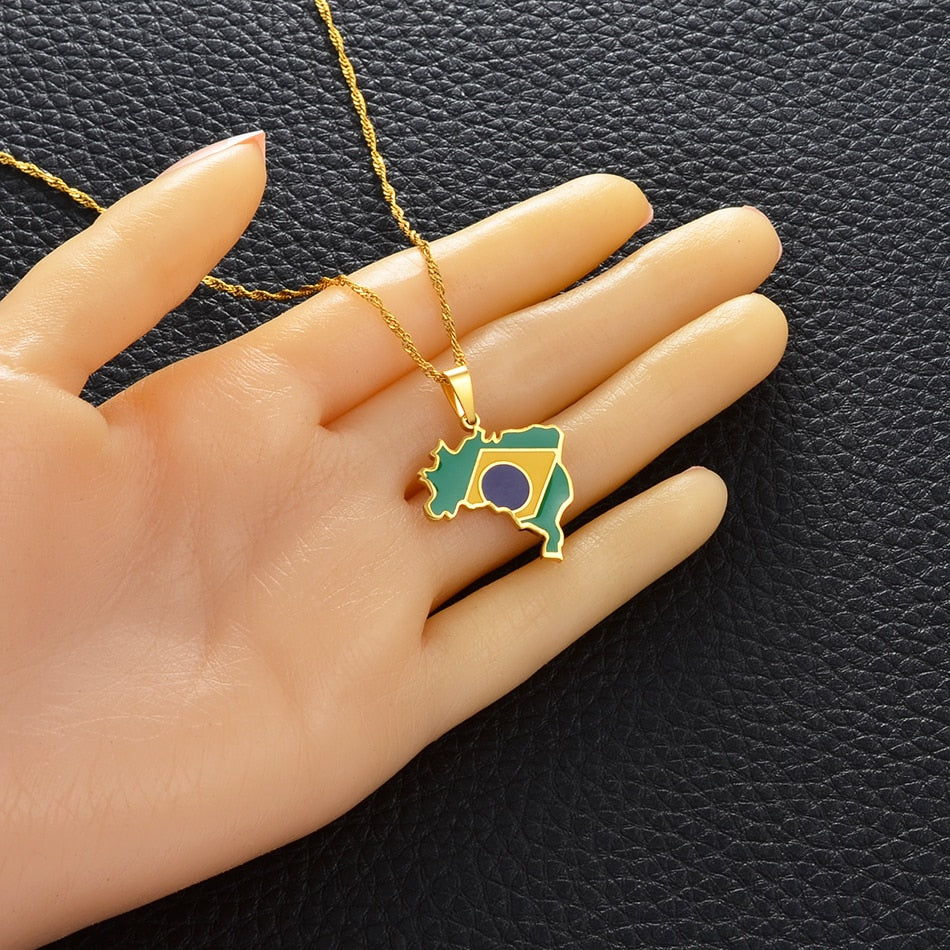 Collana bandiera Brasile colore oro